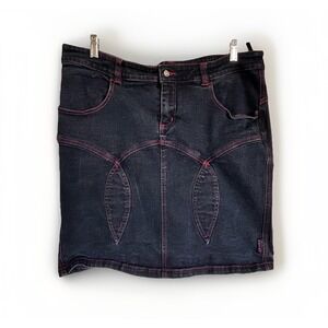 Tripp NYC Black Denim Mini Skirt Red Stitching - Sexy Hot Goth Punk W/Stretch 20